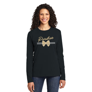 Purdue Bow Script Womens Long Sleeve - Black