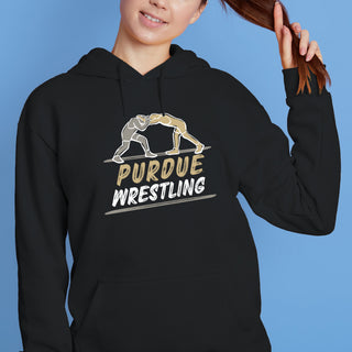 Purdue Wrestling Sketch Hoodie - Black