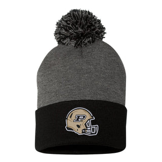 Purdue Football Helmet EMB Knit Pom Beanie - Dark Heather Grey/ Black