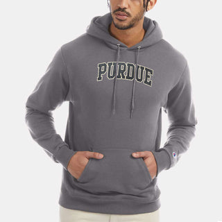 Purdue Arch Applique Champion Powerblend Hoodie - Stone Grey