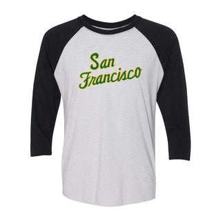 San Francisco Dons Script Logo NLA 3/4 Sleeve Raglan - Heather White / Vintage Black