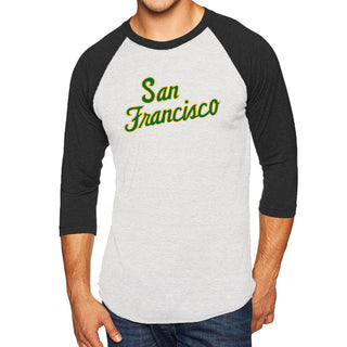 San Francisco Dons Script Logo NLA 3/4 Sleeve Raglan - Heather White / Vintage Black