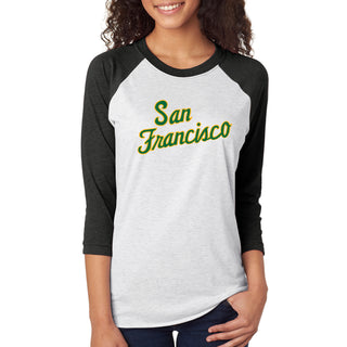 San Francisco Dons Script Logo NLA 3/4 Sleeve Raglan - Heather White / Vintage Black