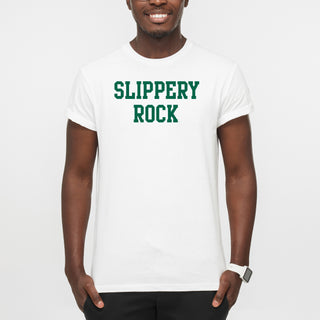 Slippery Rock University The Rock Basic Block Short Sleeve T Shirt - White
