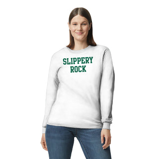 Slippery Rock University The Rock Basic Block Long Sleeve T Shirt - White