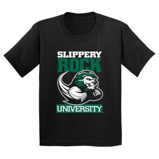 Slippery Rock University The Rock Primary Logo Short Sleeve Youth T Shirt - Black