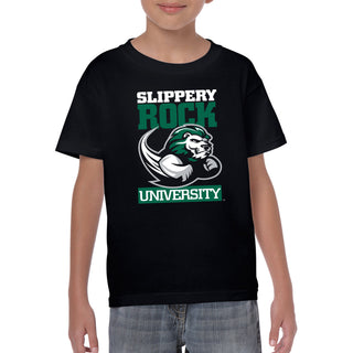 Slippery Rock University The Rock Primary Logo Short Sleeve Youth T Shirt - Black