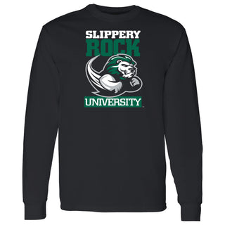 Slippery Rock University The Rock Primary Logo Long Sleeve T Shirt - Black