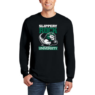 Slippery Rock University The Rock Primary Logo Long Sleeve T Shirt - Black