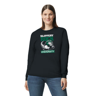 Slippery Rock University The Rock Primary Logo Long Sleeve T Shirt - Black