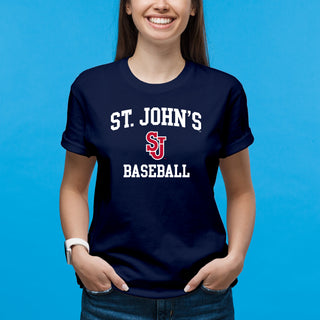St John's Red Storm Arch Logo Baseball T-Shirt - Navy