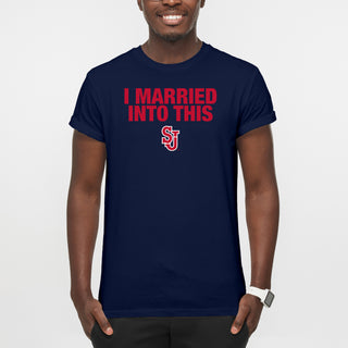 St John's Red Storm I Married Into This T-Shirt - Navy
