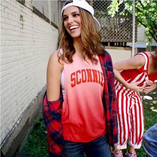 Sconnie Women's Deep Side Cut Ombre Muscle Tank - Red/White