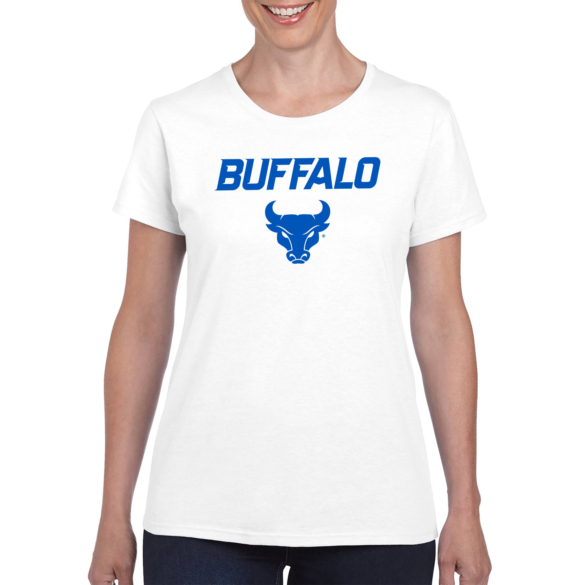 university at buffalo gear University at Buffalo Primary Logo Women's Short Sleeve T-Shirt in White | Size: Large
