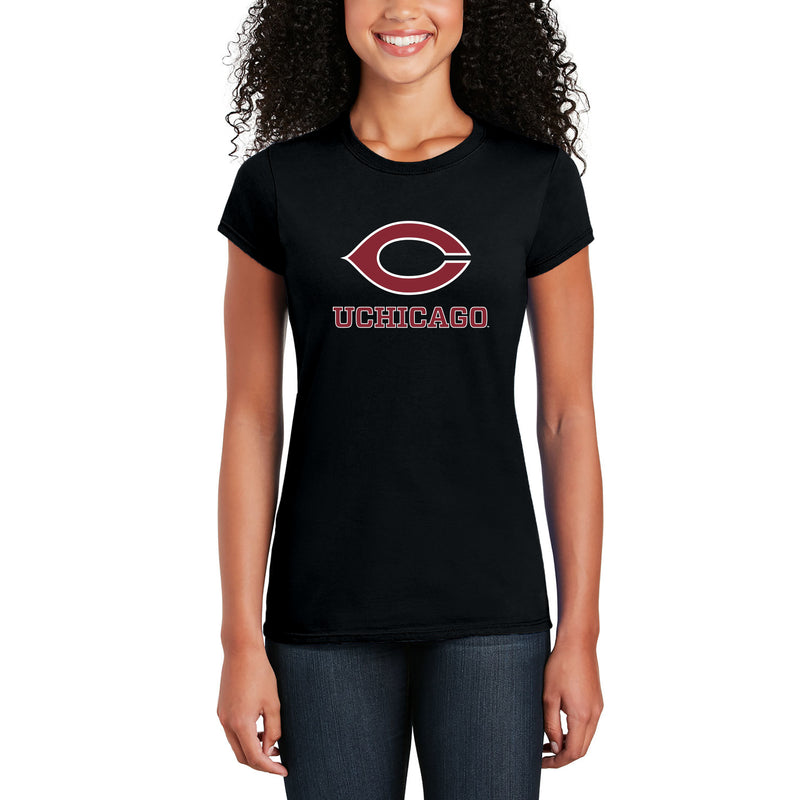UChicago Primary Logo 2-Color Womens T-Shirt - Black