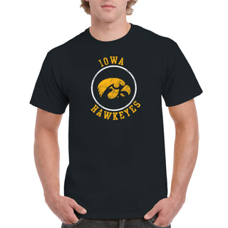 University of Iowa Hawkeyes Distressed Circle Logo Short Sleeve T Shirt - Black