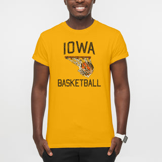 Retro Faded Basketball Iowa Hawkeyes Premium Cotton Short Sleeve T Shirt - Gold