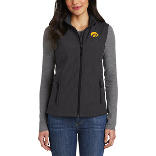 Iowa Hawkeyes Primary Logo Ladies Core Soft Shell Vest - Black Charcoal Heather