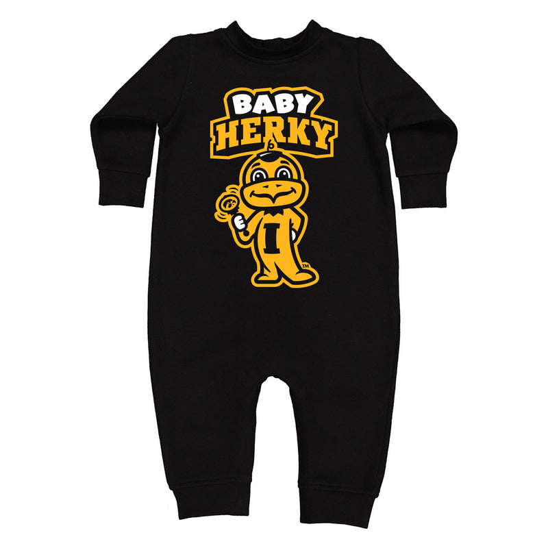 Iowa Baby Herky Wordmark Rattle Infant Fleece Bodysuit - Black