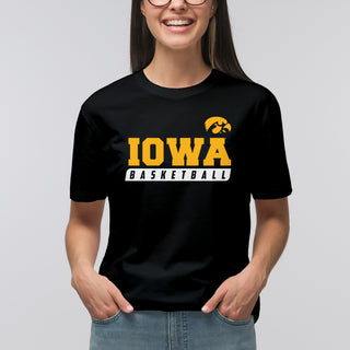 Basketball Slant Iowa Hawkeyes Basic Cotton Short Sleeve T-Shirt - Black