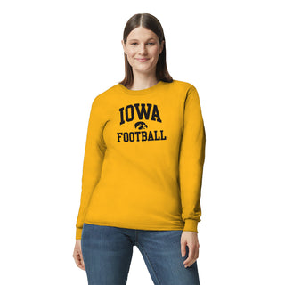 University of Iowa Hawkeyes Arch Logo Football Long Sleeve T Shirt- Gold