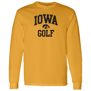 University of Iowa Hawkeyes Arch Logo Golf Long Sleeve T Shirt- Gold