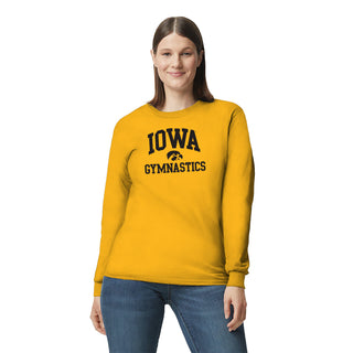 University of Iowa Hawkeyes Arch Logo Gymnastics Long Sleeve T Shirt- Gold
