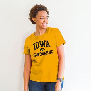 University of Iowa Hawkeyes Arch Logo Swimming Short Sleeve T Shirt - Gold