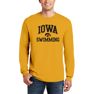University of Iowa Hawkeyes Arch Logo Swimming Long Sleeve T Shirt- Gold