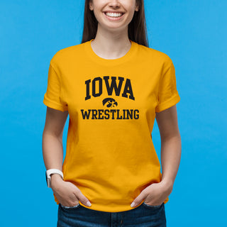 University of Iowa Hawkeyes Arch Logo Wrestling Short Sleeve T Shirt - Gold