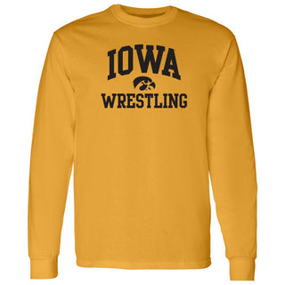 University of Iowa Hawkeyes Arch Logo Wrestling Long Sleeve T Shirt- Gold