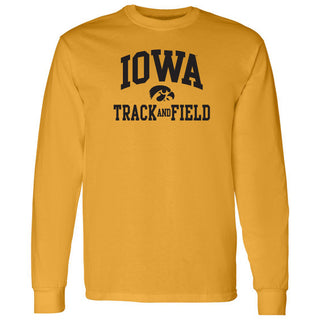 University of Iowa Hawkeyes Arch Logo Track and Field Long Sleeve T Shirt- Gold