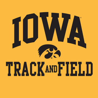 University of Iowa Hawkeyes Arch Logo Track and Field Long Sleeve T Shirt- Gold