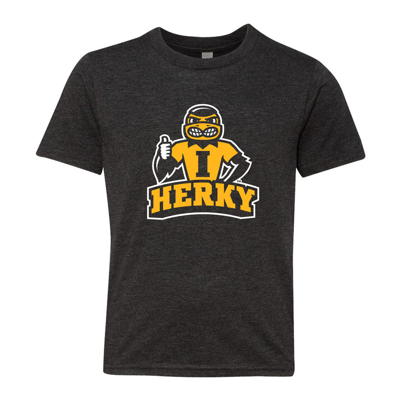 Iowa Herky Wordmark Thumbs Up Youth Triblend T-Shirt - Black