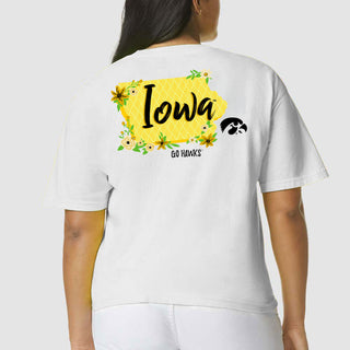 Floral State Iowa Hawkeyes Comfort Colors Short Sleeve T Shirt - White