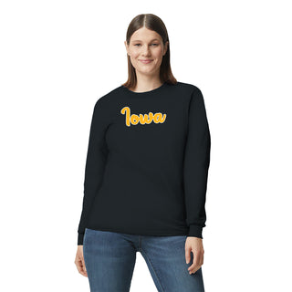 University of Iowa Hawkeyes Basic Script Cotton Long Sleeve T Shirt - Black