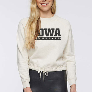 Iowa Combination Mark Women's Cinched Boxy Crew - Natural Heather