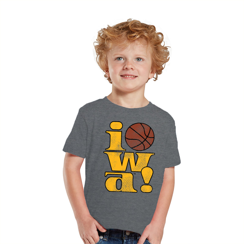 Iowa 90s Basketball Logo Toddler T-Shirt - Deep Heather
