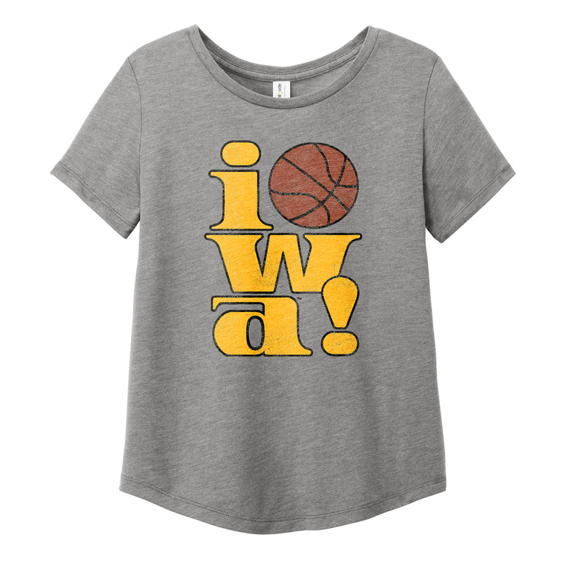 Iowa 90s Basketball Logo Womens Relaxed Triblend T-Shirt - Aluminum Grey
