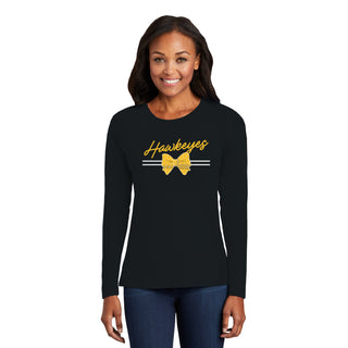 Iowa Bow Script Womens Long Sleeve - Black