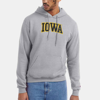 Iowa Arch Applique Champion Powerblend Hoodie - Light Steel