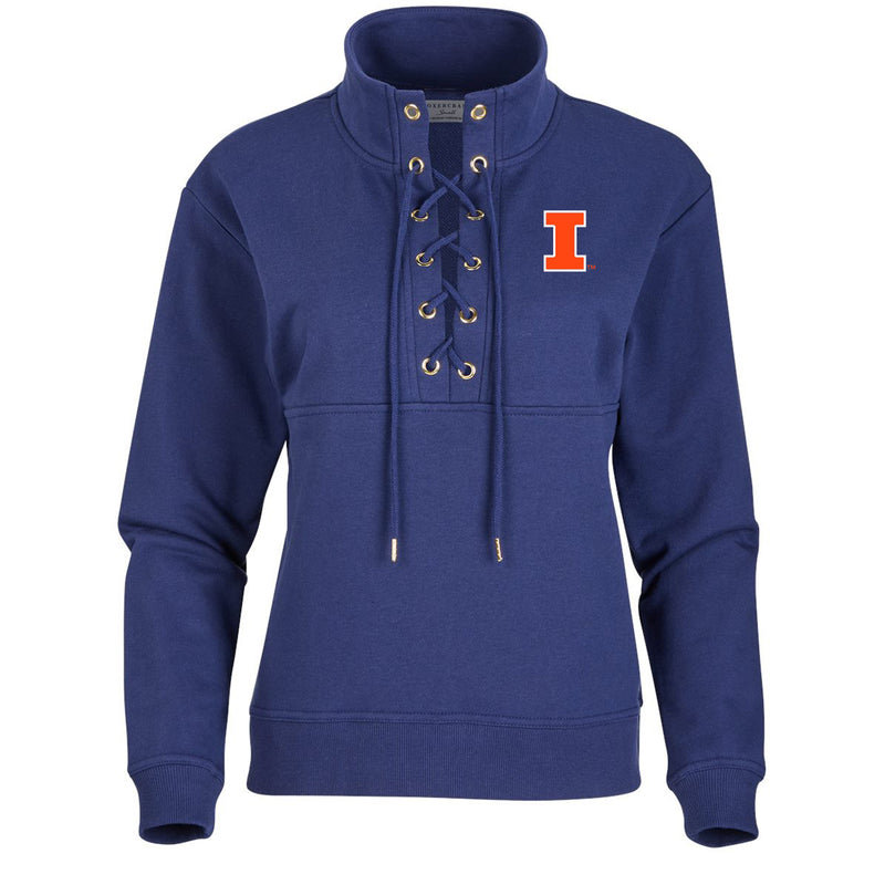 Illinois Block I EMB Women's Lace Up Pullover - Navy