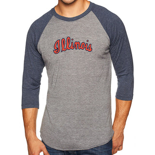 Illinois Script Logo NLA Triblend 3/4-Sleeve Raglan - Premium Heather / Vintage Navy