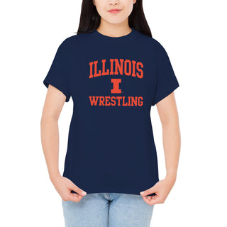 Illinois Arch Logo Wrestling T-Shirt - Navy
