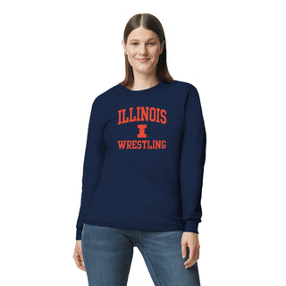 Illinois Arch Logo Wrestling Long Sleeve - Navy