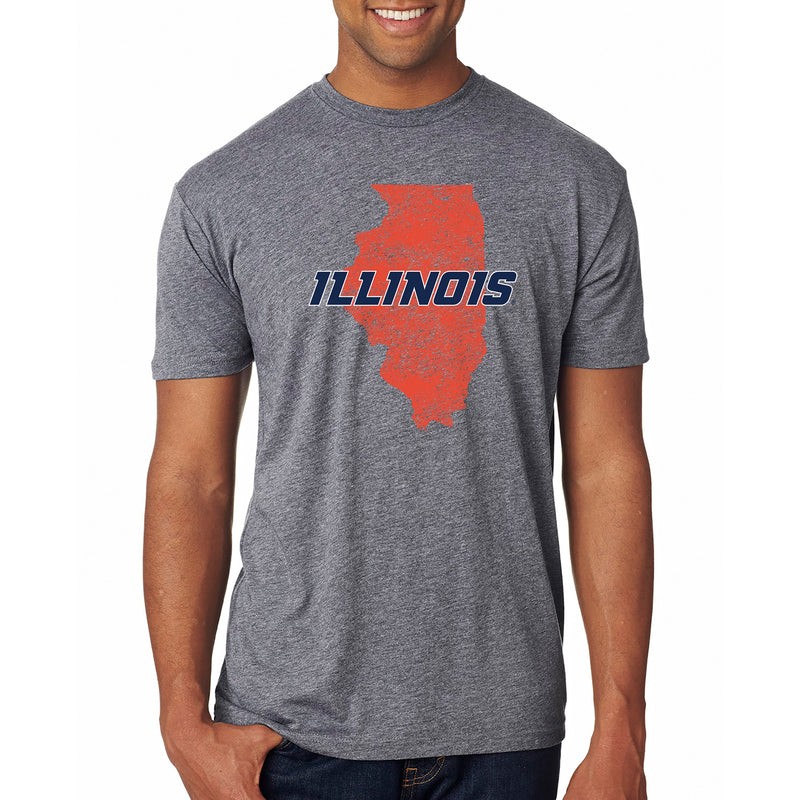 Illinois IL Silhouette Logo NLA Triblend T-Shirt - Premium Heather