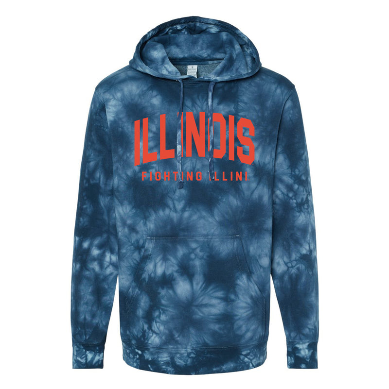 Illinois Big Bold Midweight Tie-Dyed Hoodie - Navy