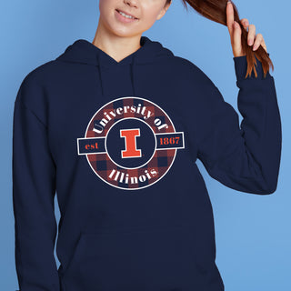 Illinois Plaid Circle Hoodie - Navy