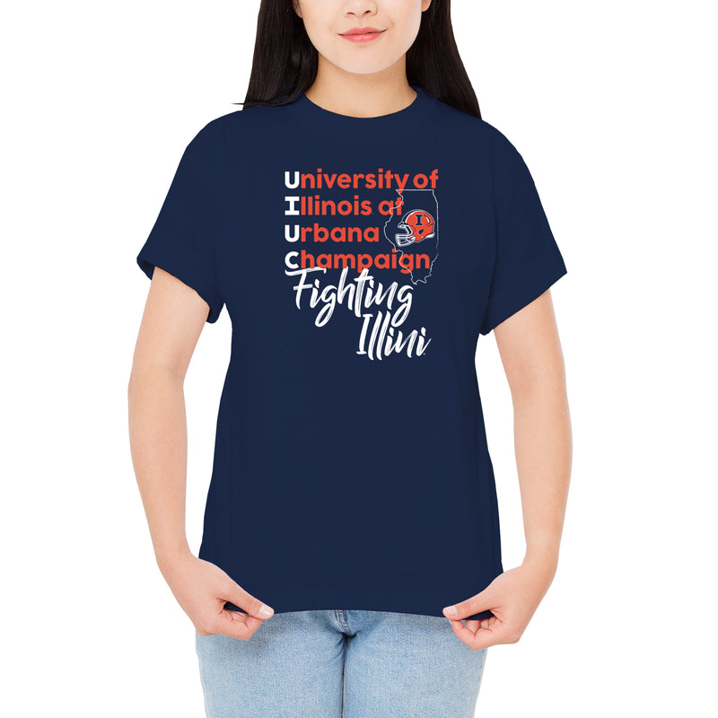 Illinois UIUC School Stack T-Shirt - Navy