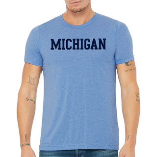 Michigan Wolverines Basic Block Triblend T Shirt - Blue Triblend